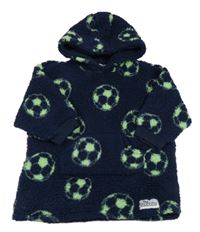 Tmavomodrá huňatá oversize mikina s míči a kapucí zn. Primark