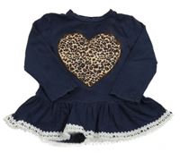 Tmavomodrá bavlněná šatová tunika se vzorovaným srdcem