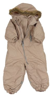 Starorůžová šusťáková zimní kombinéza se srdíčky a kapucí H&M