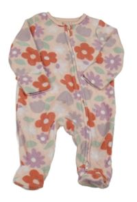 Růžový květovaný fleecový overal Tu