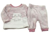 2set - Starorůžovo-bílá chlupatá mikina s kočkou + tepláky Ergee
