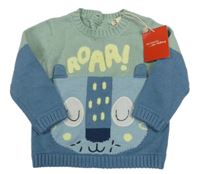 Nové - Modro-světlezelený svetr s liškou