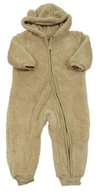 Hnědá chlupatá kombinéza s kapucí Lupilu