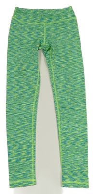 Neonově zeleno-modrozelené žebrované sportovní legíny