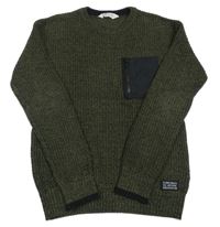Khaki melírovaný svetr s kapsou H&M