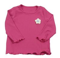 Fuchsiové žebrované triko s květinou