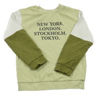 Zeleno-světlešedo-khaki mikina s nápisem H&M