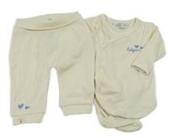 2set - Béžové žebrované zavinovací body s nápisem + tepláky Identic Nature