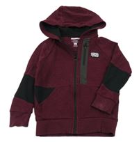 Vínovo-černá žebrovaná propínací mikina s nášivkou a kapucí F&F