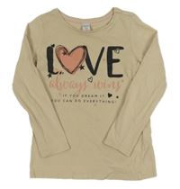 Béžové triko s nápisem se srdcem Dopodopo