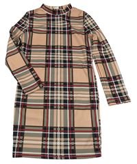 Starorůžovo-černo-červené kostkované šaty Shein