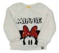 Bílá chlupatá podšitá mikina s Minnie s flitry Disney
