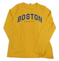 Hořčicové triko s nápisem H&M