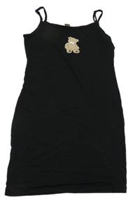 Černé lehké elastické šaty s medvědem Shein