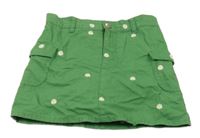 Zelená plátěná cargo sukně s výšivkami květin a všitými kraťasy Gymboree