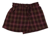 Vínovo-hnědo-růžové kostkované sukňové kraťasy Next