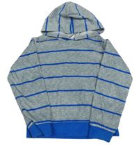 Šedo-modrá pruhovaná plyšová lehká mikina s kapucí