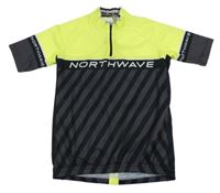 Neonově žluto-tmavošedo-černé cyklistické tričko s pruhy