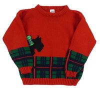 Červeno-zelený pletený svetr s kníračem 