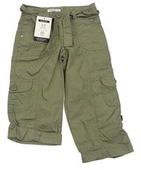 Khaki plátěné crop kalhoty s kapsami a páskem George