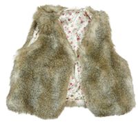 Hnědo-šedá kožešinová podšitá crop vesta H&M