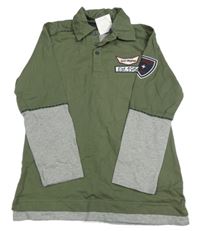 Khaki-šedé polo triko s nášivkou 