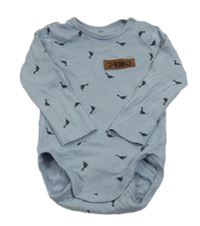 Šedomodré body s dinosaury a nášivkou H&M