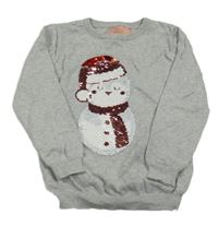 Stříbřitě šedý lehký svetr se sněhulákem zn. Primark