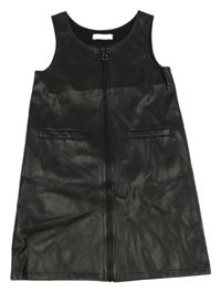 Černé propínací koženkové šaty s kapsami Primark