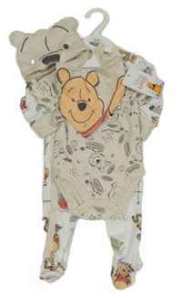 Nové - 4set - bílý overal s Púem + body + čepice + bryndák Pep&Co