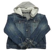 Tmavomodrá riflová bunda s teplákovou kapucí 