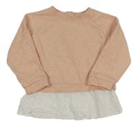 Meruňková melírovaná mikina s bílým madeirovým volánkem Topomini