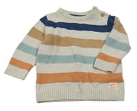 Béžovo-modro-oranžový pruhovaný svetr F&F