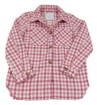 Růžovo-bílá kostkovaná úpletová košilová bunda Matalan