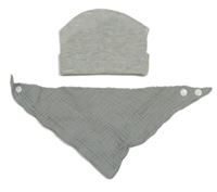 2 set - šedá melírovaná čepice + mušelínový slinták 