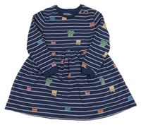 Tmavomodré pruhované teplákové šaty s kočkami M&S