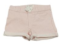 Nové - světlerůžovo-bílé pruhované plátěné kraťasy H&M