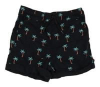 Černé plátěné kraťasy s palmami Primark