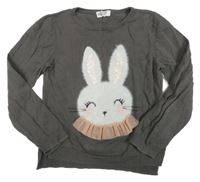 Tmavošedý lehký svetr s králíkem H&M