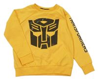 Žlutá mikina s potiskem a nápisem na rukávu - Transformers