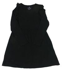 Černé žebrované bavlněné šaty s volánky H&M
