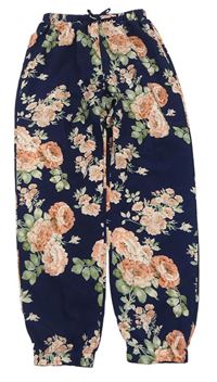 Tmavomodré květované lehké kalhoty Shein