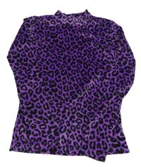 Fialovo-černé sametové triko s leopardím vzorem 