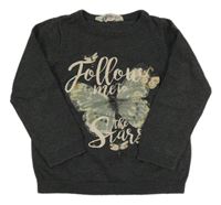 Tmavošedý svetr s motýlkem a nápisy H&M