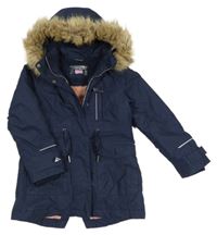 Tmavomodrá šusťáková zimní parka s kapucí s kožešinou C&A