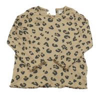 Béžovo-šedé žebrované triko s leopardím vzorem H&M
