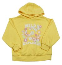 Žlutá mikina s květy a motýlky a kapucí Primark
