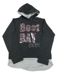 Tmavošedá mikina s nápisem a kapucí Page one young