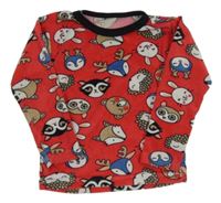 Červené plyšové pyžamové triko se zvířátky 