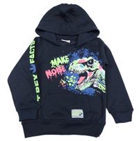 Tmavomodrá mikina s dinem a nápisy a kapucí 